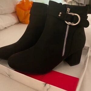 Boots Black Heeled Ankle Boots with Silver Accent
